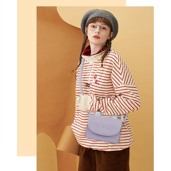 Small Purple Cat Crossbody Purse for Girls – Ideal Daily Essentials Storage - Picture 2 of 6